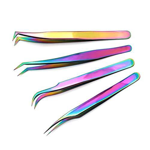 Professional Eyelashes Tweezers in Stainless Steel Rainbow